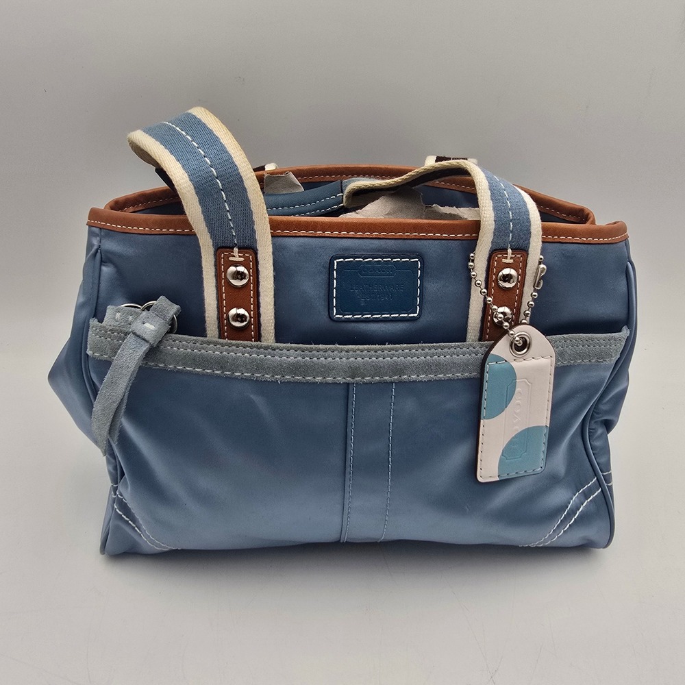 Coach Hamptons Weekend 10662 Blue Nylon Leather Trim Satchel Bag